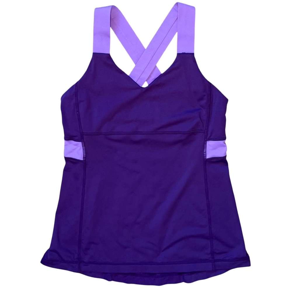 Lululemon Push Your Limits Tank Purple Color Block Cross Back Size 8 - Picture 2 of 9